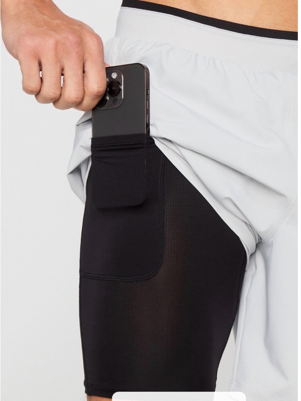 Fabletics Heated Red Athletic Shorts with Black Panels Also in Minaral Grey